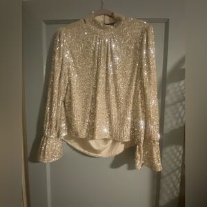 1. State Silver Sequin Top, High Neck, Low Scoop in the Back, Holiday Party